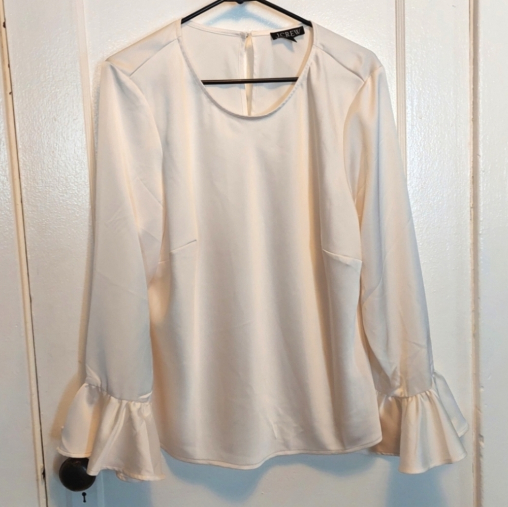 J. Crew Ruffle Long Sleeve 'Winter Garden' Blouse in Off White Ivory